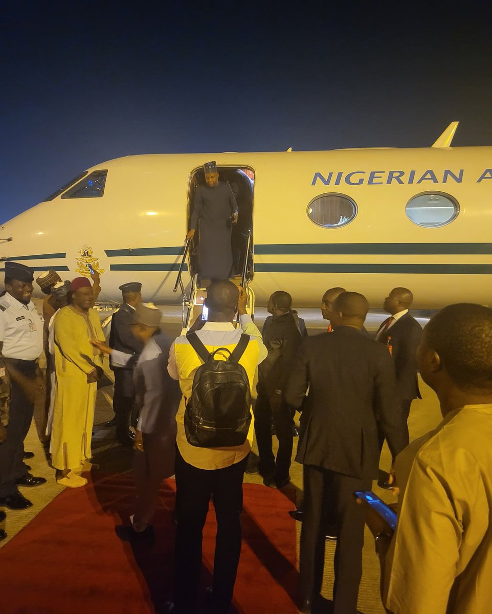 SadeeqKurbe's tweet photo. VP Shettima Returns After Productive World Economic Forum Engagement

The Vice President, Senator @KashimSM Shettima, has returned to Nigeria after a productive week where he represented President Bola Ahmed Tinubu at @wef in Davos, Switzerland. https://t.co/0ZXBz4J7R3