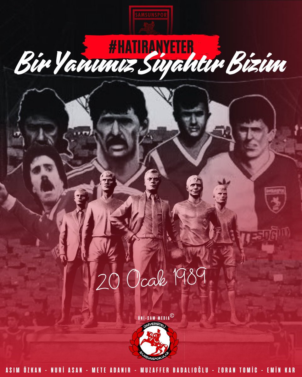 UniSamDenizli's tweet photo. Rahmet ve minnetle... 

Sanmasınlar asla sizi bizden ayrı, bizimlesiniz 20 Ocak'tan gayrı. 

#HatıranYeter #20Ocak #Samsunspor https://t.co/8a6gU46bd1