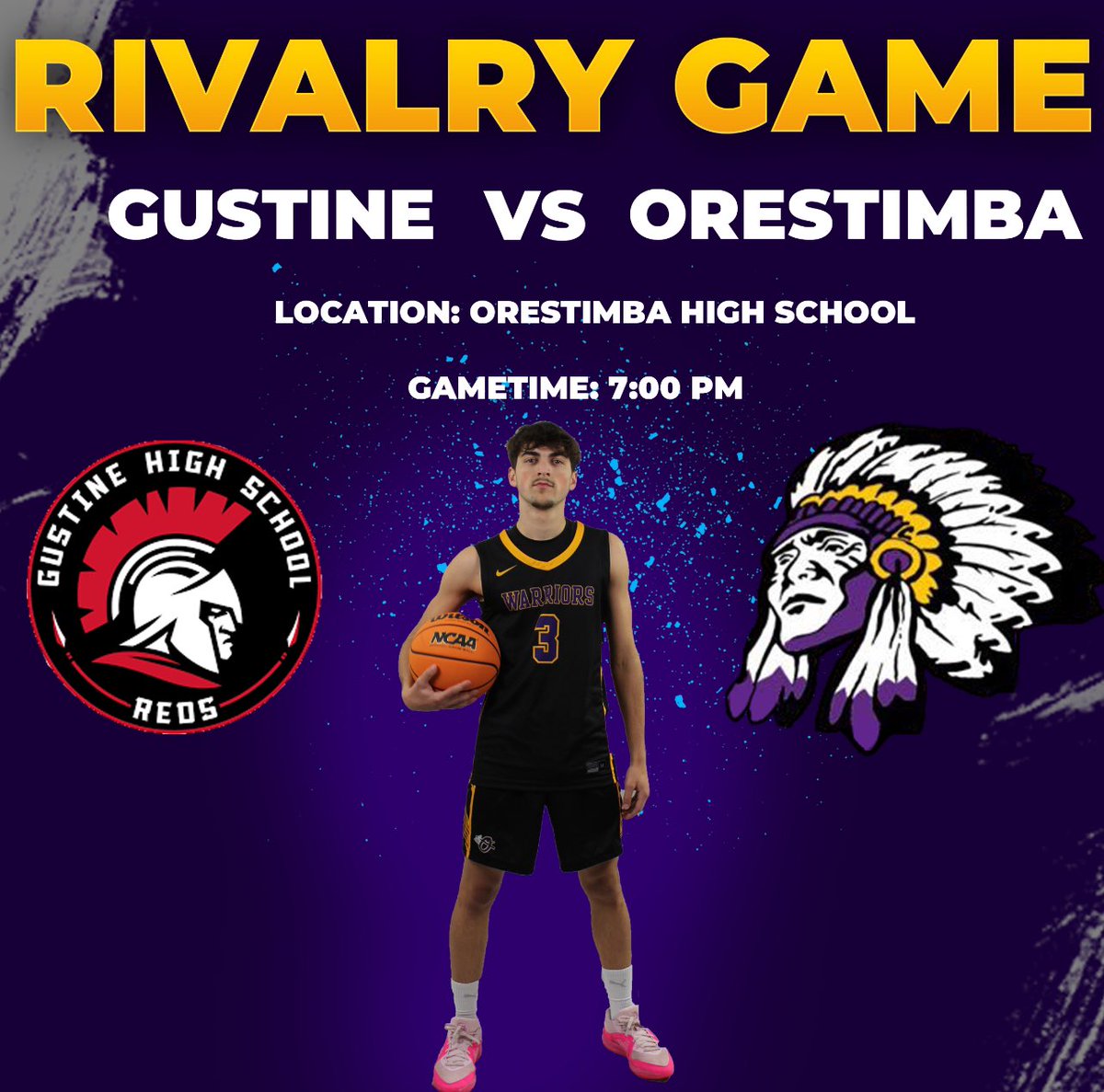 OHS Warriors hosting long time rivals Gustine High School. Come out and support JV tip-off at 5:30 PM. Varsity tip-off at 7 PM. #purplezoo #ohsbasketball #ohswarriors #orestimbahighschool