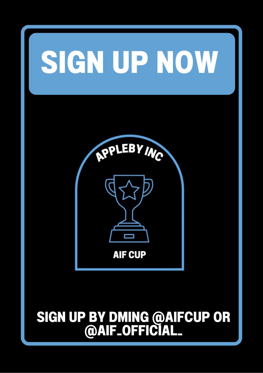 ATTENTION ALL #TopEleven MANAGERS

You can now sign up for the AIF Cup’s trial season!

If you are interested please either dm @AIFCup or <a href="/AIF_Official_/">Appleby Inc Football</a>
