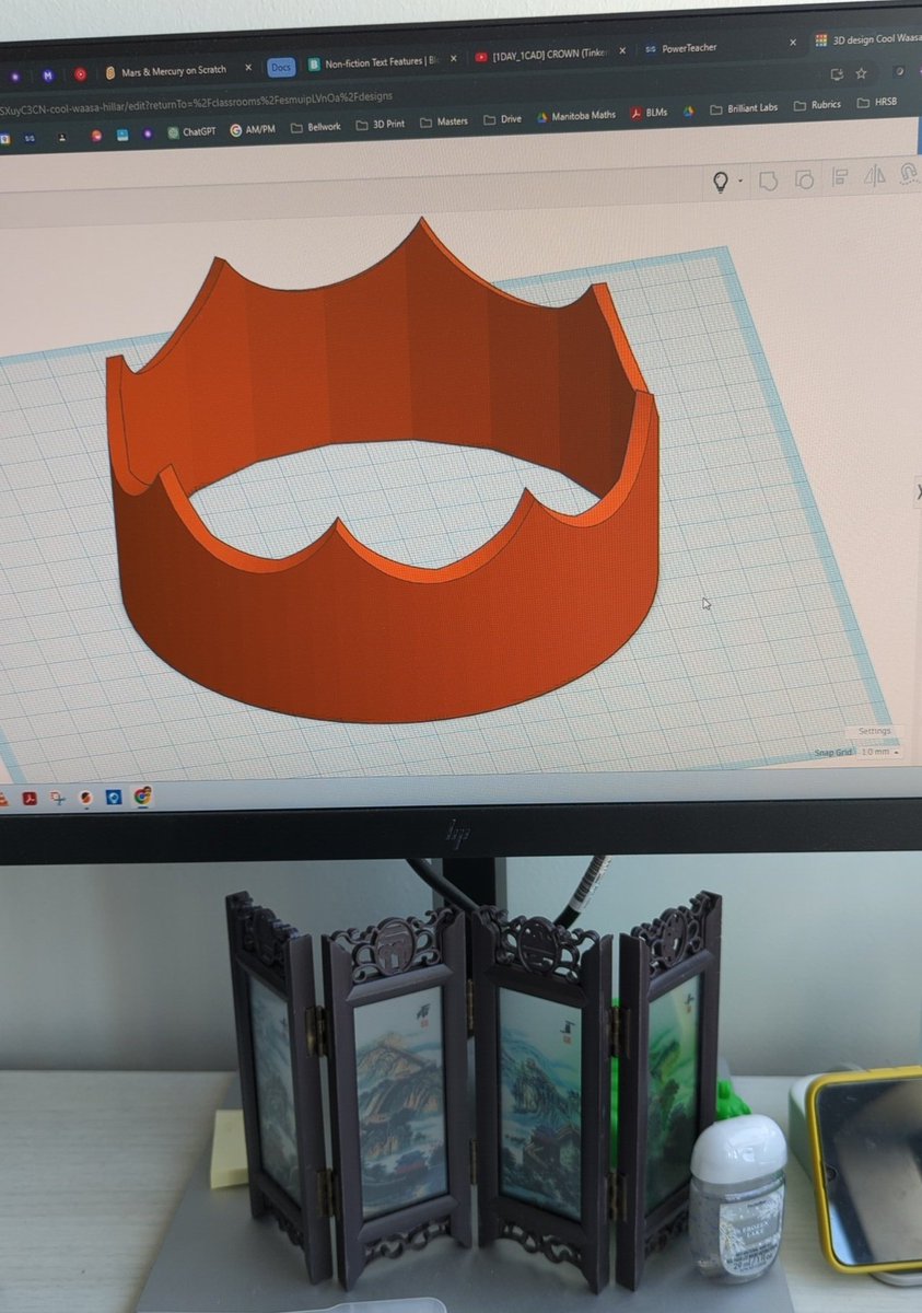 MrHennigar's tweet image. I love being surprised by the student's project choices.

This group wanted to make jewellery from the middle ages and decided to 3D print a crown that they'll add jewels to. They followed a challenging @tinkercad tutorial and nailed it! 👸
#MakerEdNS @westbedfordPP_8