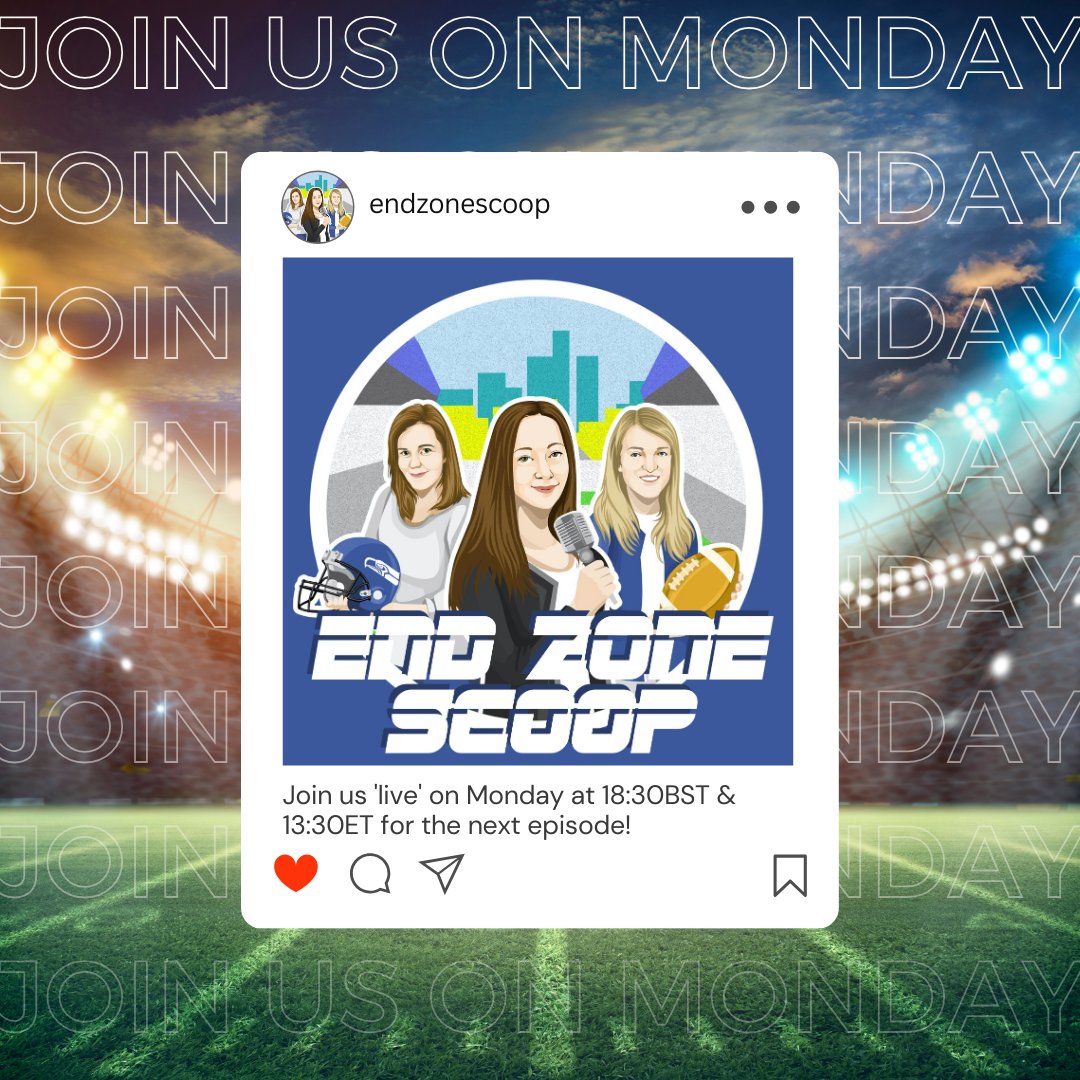 EndZoneScoop's tweet photo. Catch us live on YouTube on Monday (6:30pm GMT/1:30pm ET) for the next episode of #EndZoneScoop. Where we'll be talking about the latest in NFL action. 

Subscribe here to avoid missing out: https://t.co/vPKfcBzaYW

#NFL #NFLUK #NFLTwitter @DaynaOG @ShonaSkinner4 @NFLGirlUK https://t.co/7xBVKobC0q