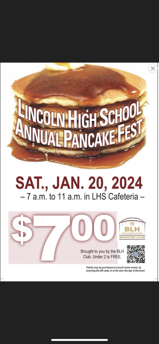 Don’t forget to come out tomorrow 7-11am to our annual pancake breakfast and support to our sports and BLH Club!