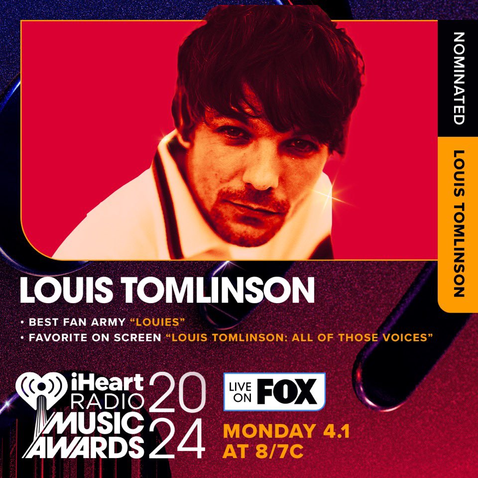 Louis is nominated for 2 iHeartRadio Music Awards 2024! Vote online everyday at iHeartRadio.com/Awards •⁠ ⁠Everyday from 8-9pm ET, votes count as double. •⁠ ⁠Votes count double all day long on Feb 29th and March 25th •⁠ ⁠Dates of Voting: Jan 18th - March 25th