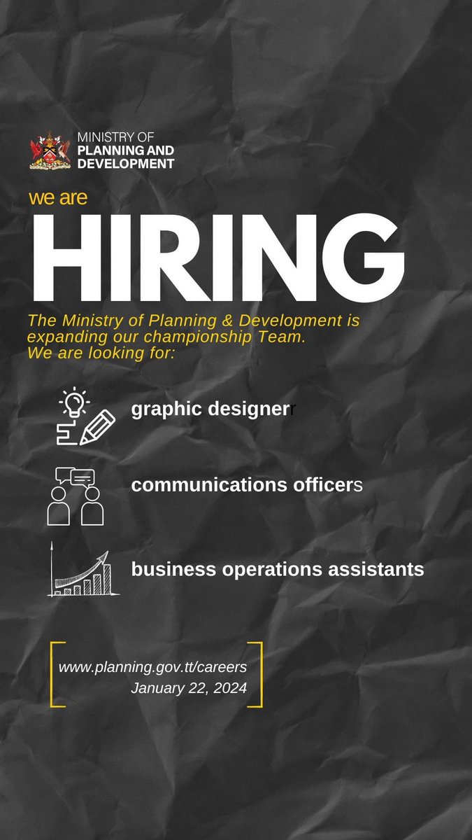 LabourGovTT's tweet image. #APPLYNOW Applications are invited by suitably qualified persons for the following position within @PlanningTT 
For more information, click: bit.ly/2RV0hpa

#LabourGovTT #DecentWorkTT #IndustrialPeaceTT #OpportunityForAllTT #TrinidadandTobago