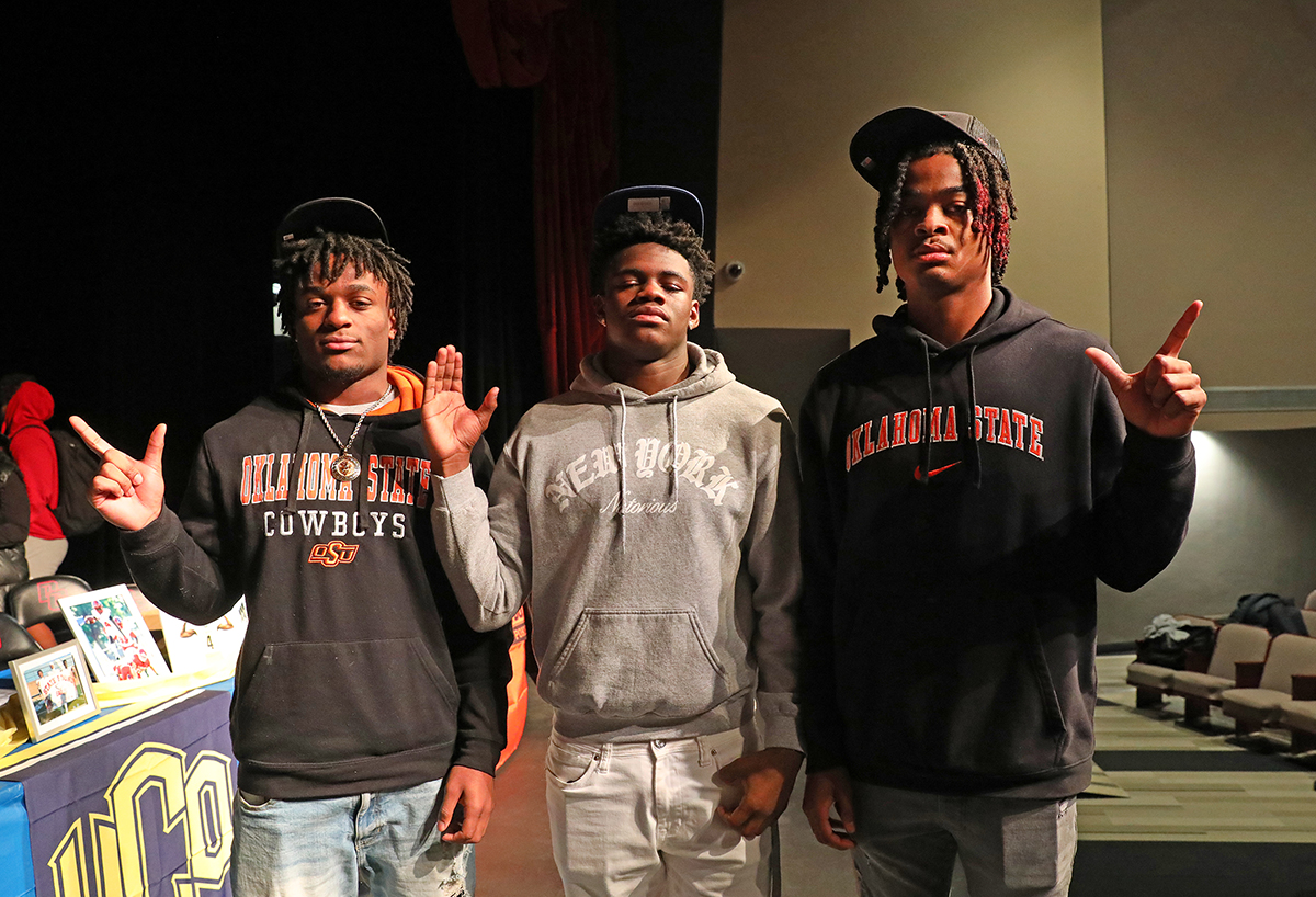 Del City High School held a signing day celebration for three senior football players. Braelon Adamah signed with UCO and cousins Rodney and Ladanian Fields both signed with Oklahoma State.