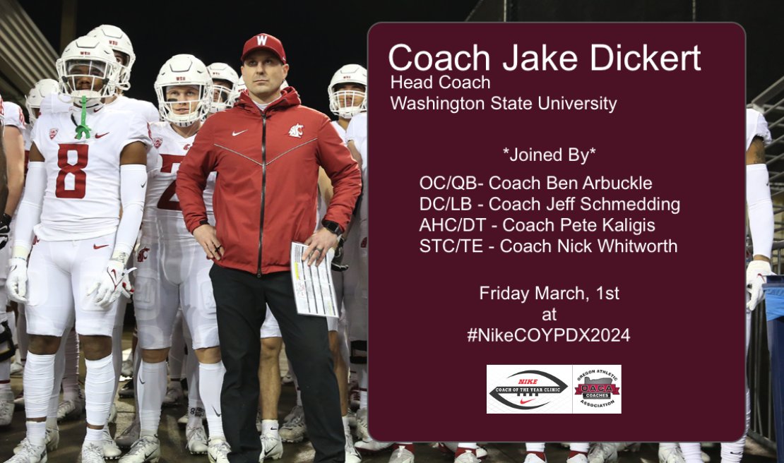 OACAPDX_FB's tweet photo. ❤️‍🔥 Opening Friday at #NikeCOYPDX2024 is epic! 
Join @WSUCougarFB @CoachDickert and his staff on Friday, March 1st.  
Register now so you don't miss a minute! 
https://t.co/65aFFSKoxO https://t.co/XtGODzF0x8