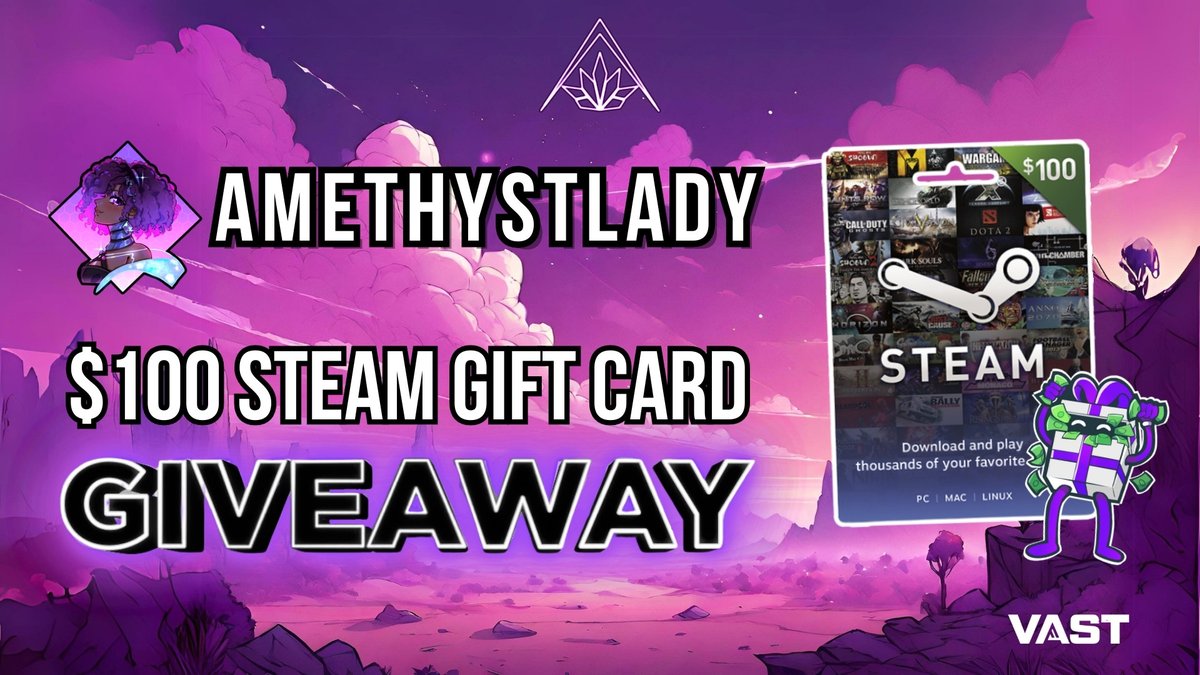 $100 Steam gift card or $100 Cash Giveaway!

To enter, perform these tasks via the link below:  

🌺  Retweet + Like 

💎  Follow <a href="/MsAmethystLady/">AmethystLady 🌃🌙 Your AKNet Mercenary Boss</a> <a href="/VastGG/">Vast</a>

Enter Here: vast.link/AmethystLady