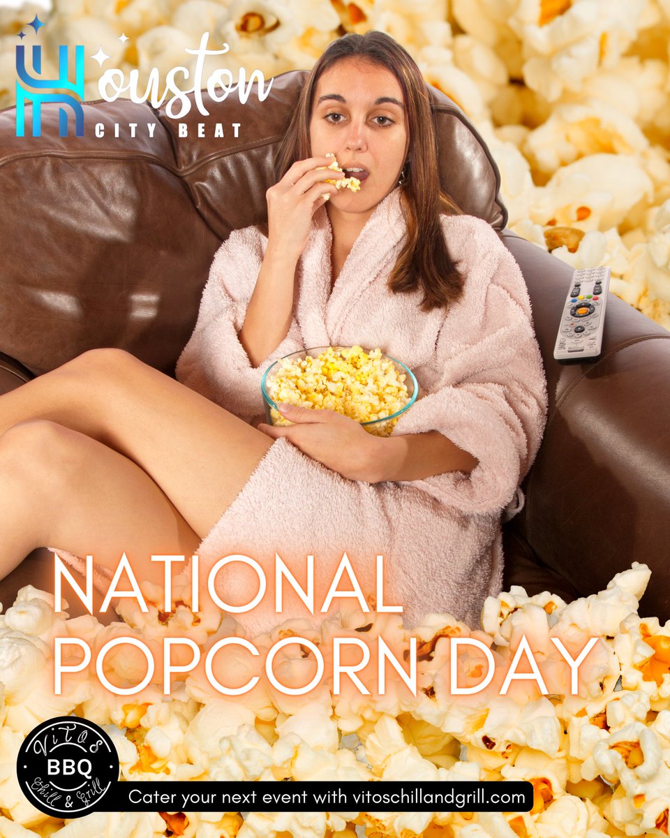 Today is National Popcorn Day! Houston City Beat LOVES POPCORN! 🍿Which are your favorite types of popcorn? Buttered, salted, kettled, caramel, or candied? 

Brought to you by @vitochillngrill.

#houstoncatering #houstoncateringservice