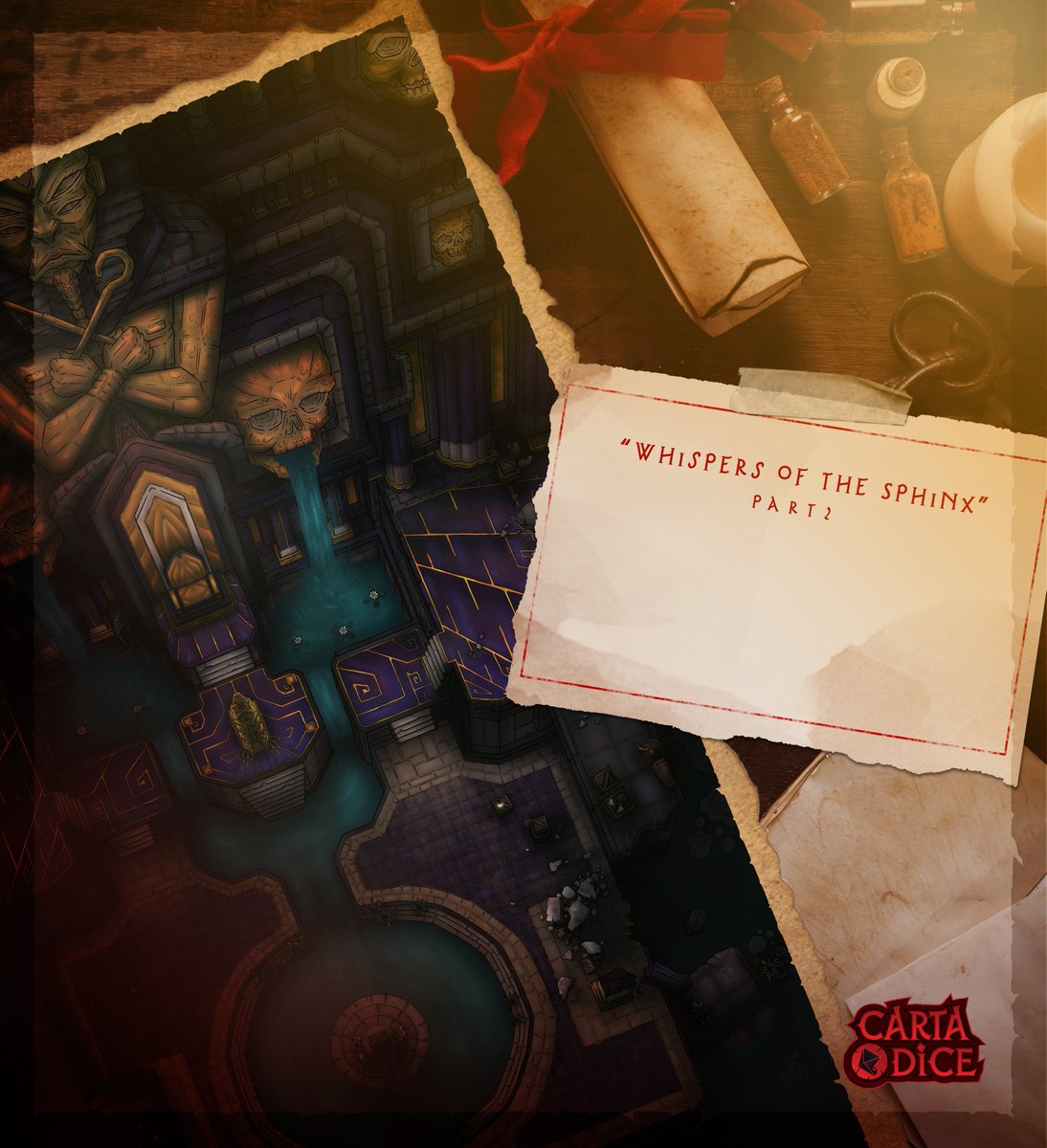 cartadice's tweet photo. The investigators are drawn to the chambers, an ancient Egyptian temple hidden deep within the desert. The temple is a dark, oppressive place filled with secrets, curses, and the remnants of an unholy cult dedicated to an old, forgotten God. 

#Maps #TTRPG #horror #darkfantasy https://t.co/gaVPxzSGBH