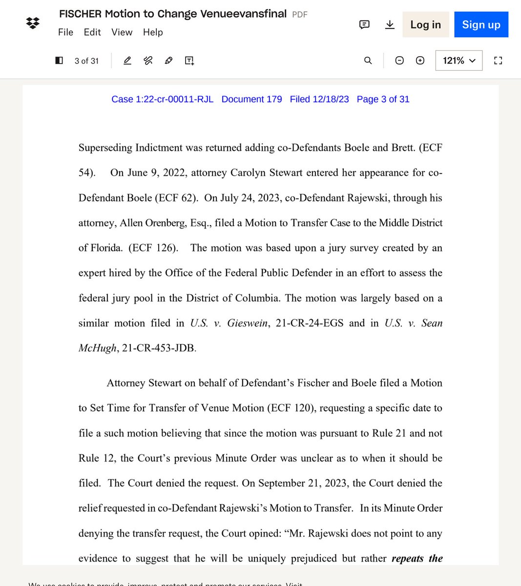 dmills3710's tweet image. #J6 #PoliticalProsecution 

FISCHER Motion to Change Venue From District of Columbia:

Request to be tried by an impartial jury as guaranteed by the 5th &amp;amp; 6th Amendments to the US Constitution.

dropbox.com/scl/fi/vo2q96w…