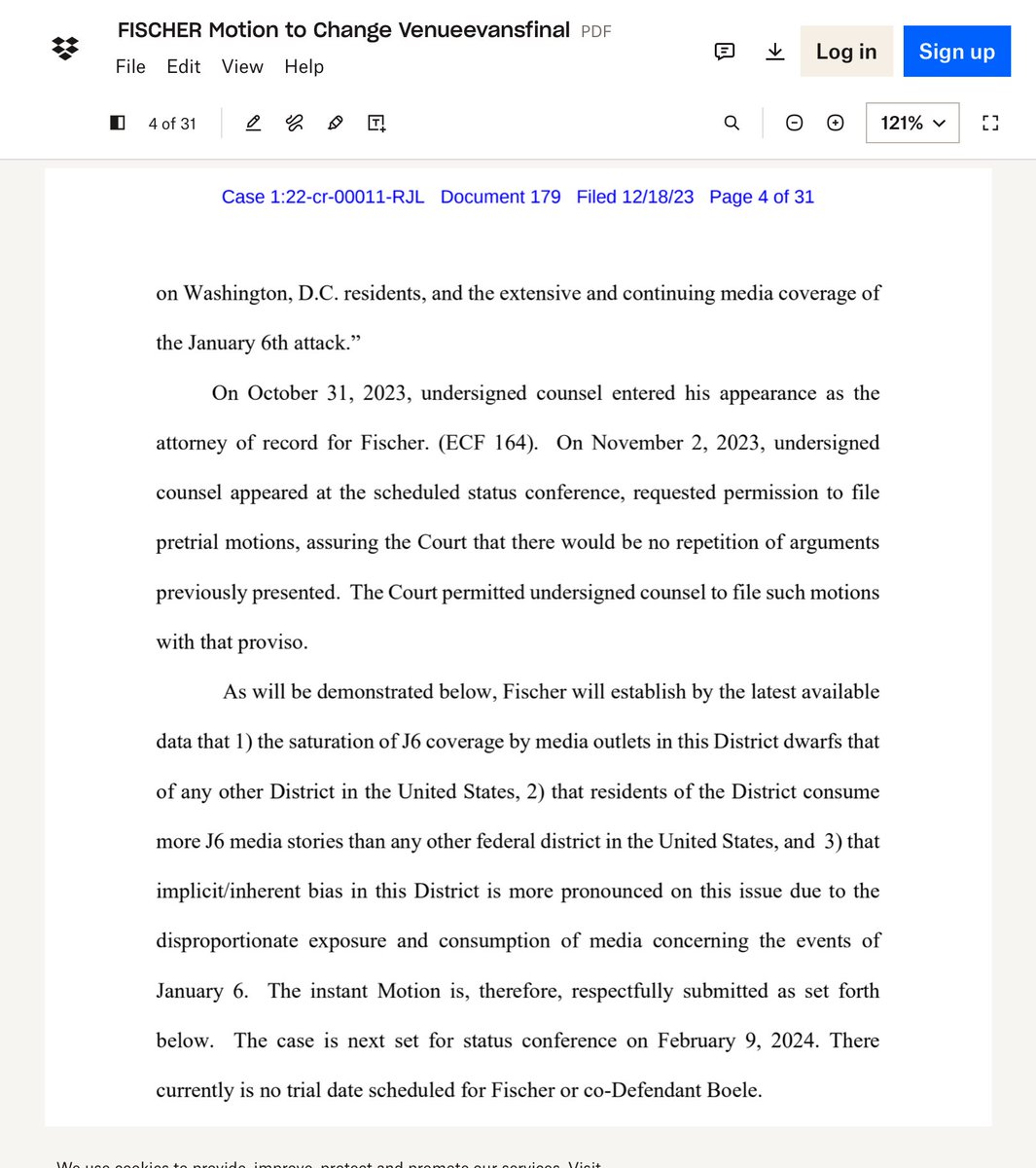 dmills3710's tweet image. #J6 #PoliticalProsecution 

FISCHER Motion to Change Venue From District of Columbia:

Request to be tried by an impartial jury as guaranteed by the 5th &amp;amp; 6th Amendments to the US Constitution.

dropbox.com/scl/fi/vo2q96w…