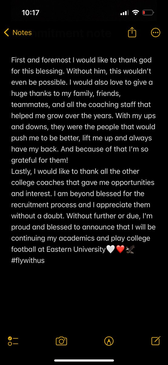 Quentin “Q” Sneed (@quentin_sneed62) on Twitter photo I'm proud and blessed to announce that I am 100% committed to play college football at Eastern University! Let’s work! #FlyWithUs🦅
<a href="/CoachNateHinkle/">Nate Hinkle</a> <a href="/Coach_Crock/">Billy Crocker</a> <a href="/CoachScottEU/">Colin Scott</a> <a href="/MrEagerHHS/">George Eager</a> <a href="/HempfieldFB/">Hempfield Football</a> <a href="/717_sports/">717 Sports Media</a> <a href="/PaFootballNews/">Pennsylvania Football News</a> I'm proud and blessed to announce that I am 100% committed to play college football at Eastern University! Let’s work! #FlyWithUs🦅
<a href="/CoachNateHinkle/">Nate Hinkle</a> <a href="/Coach_Crock/">Billy Crocker</a> <a href="/CoachScottEU/">Colin Scott</a> <a href="/MrEagerHHS/">George Eager</a> <a href="/HempfieldFB/">Hempfield Football</a> <a href="/717_sports/">717 Sports Media</a> <a href="/PaFootballNews/">Pennsylvania Football News</a>