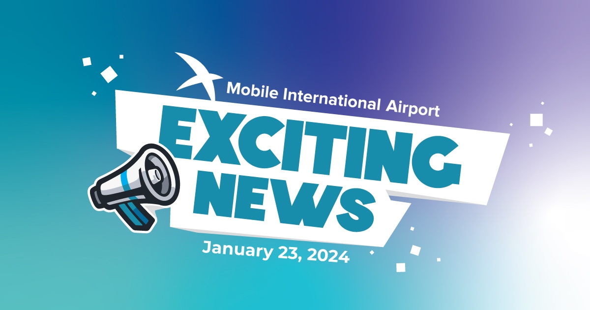 flyBFM's tweet photo. 🛫✨ Exciting news is on the horizon! Get ready for a big reveal at Mobile International Airport on Tuesday, January 23 at 9:15 a.m. Any predictions?
#flyBFM https://t.co/wWBm5S7EPu