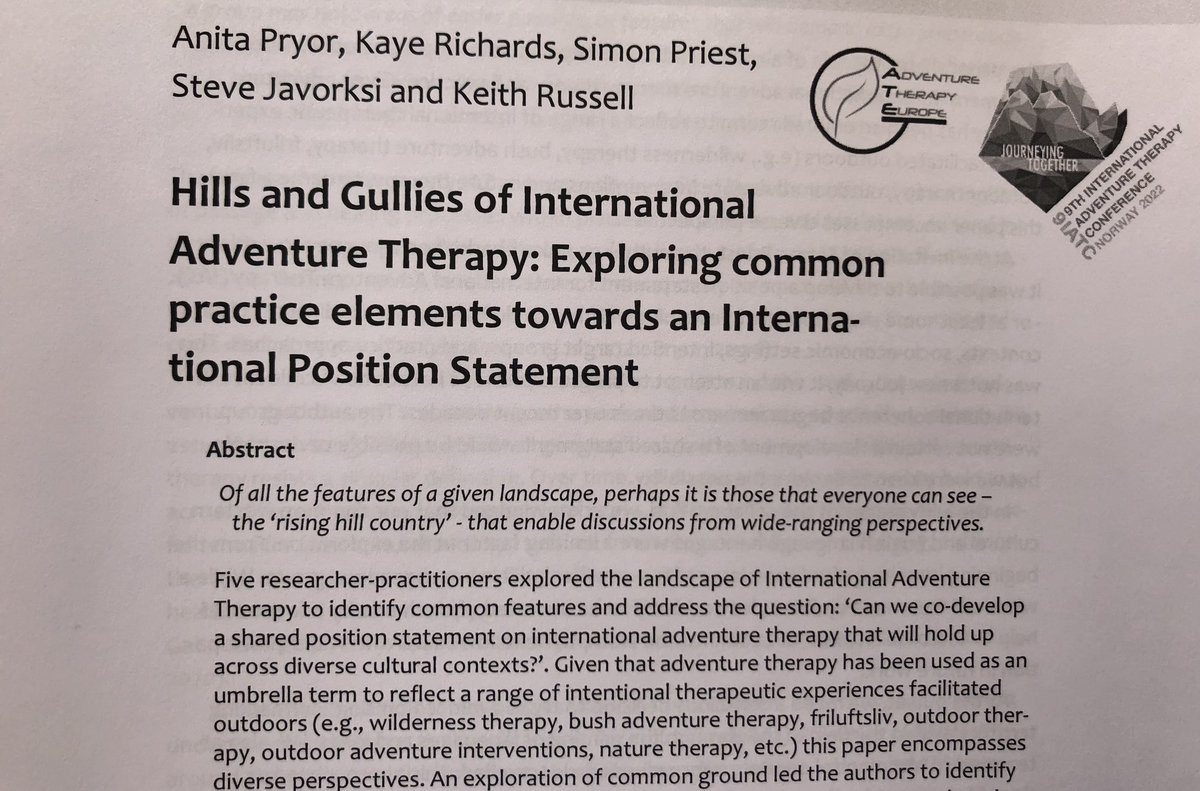 Great to see our paper on the development of an International Position Statement on Adventure and Outdoor Therapy published! And of course the use of a 🏔️ metaphor to help explore the ground! <a href="/LJMUPsychology/">LJMU Psychology</a> <a href="/LJMU_IHR/">LJMU Institute for Health Research</a> You can download for free here: journal-adventure-therapy.com/product/hills-…