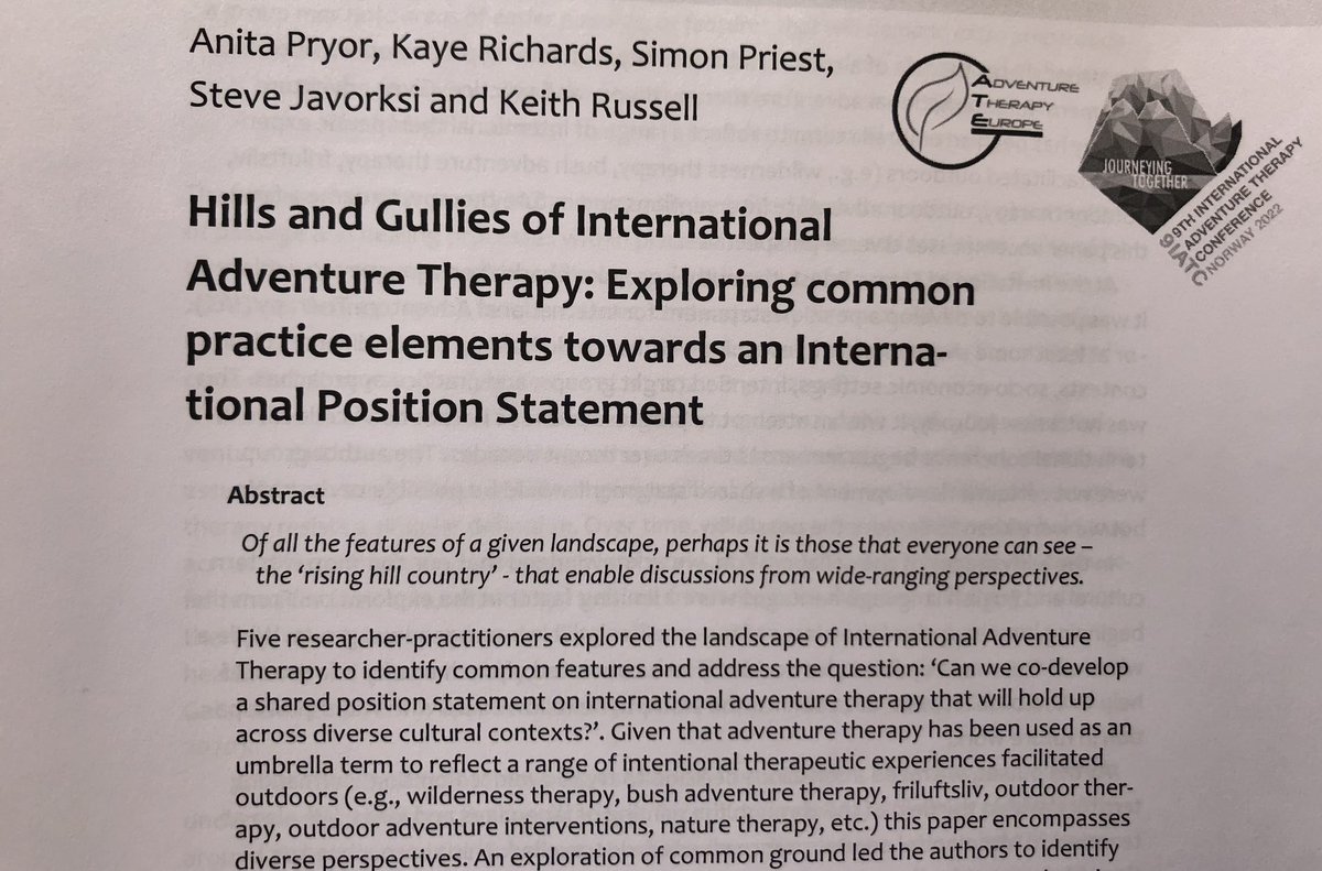 Great to see our paper on the development of an International Position Statement on Adventure and Outdoor Therapy published! And of course the use of a 🏔️ metaphor to help explore the ground! @LJMUPsychology @LJMU_IHR You can download for free here: journal-adventure-therapy.com/product/hills-…