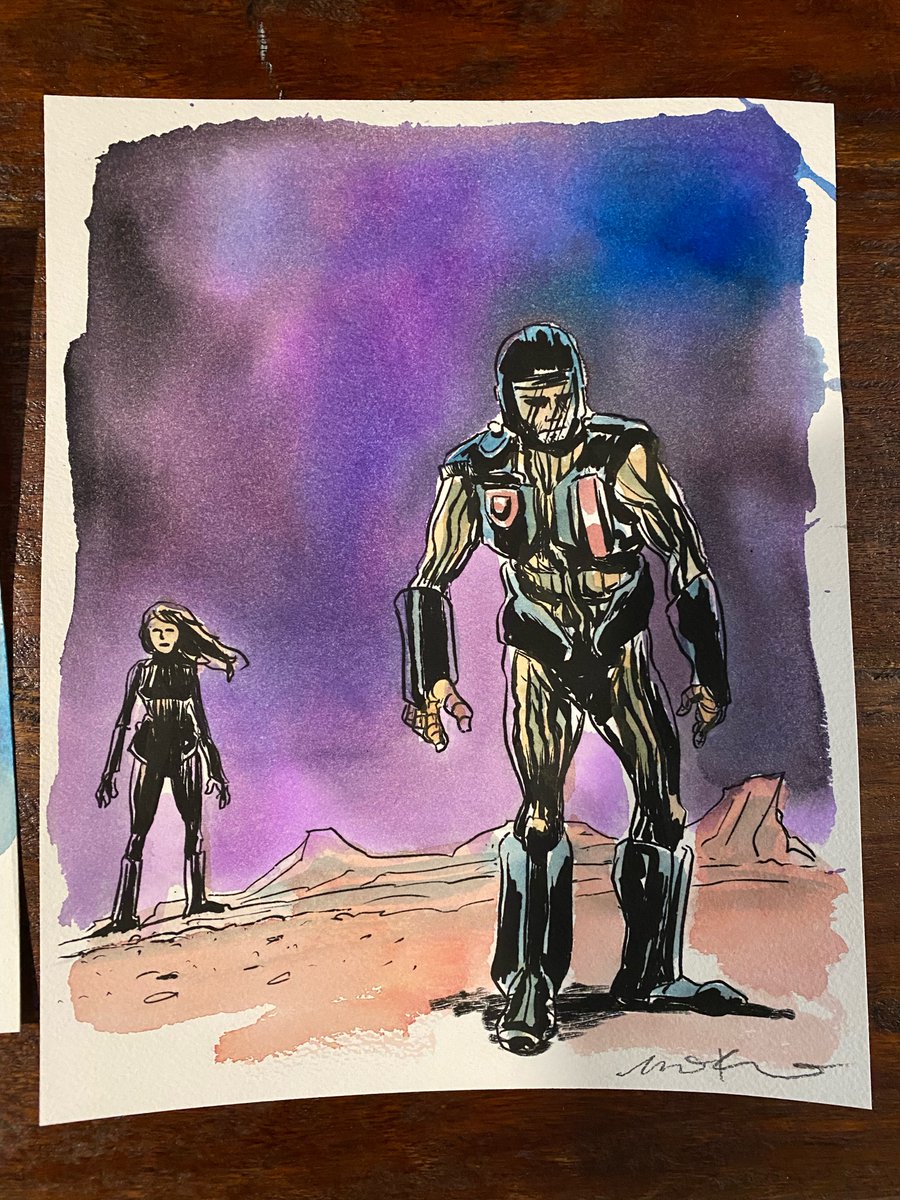 mattkindt's tweet image. Painted a bunch of "thank you" water color pieces for some retailers this week ! Thank you: @RevengeOfComics @cparadize @JetpackComics @blackcatcomics @TitanComics @cccomics 💜 (1/2)