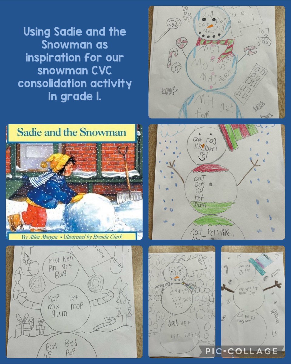 Students in grade 1 using CVC words to decorate their snowman after reading Sadie and the Snowman by Allen Morgan. <a href="/MetroDPCDSB/">Metropolitan Andrei School</a> <a href="/DpLiteracy/">DP Literacy Team</a>
