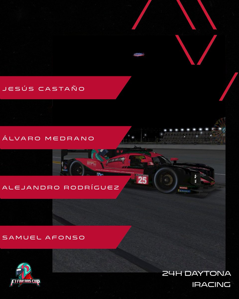 #FFCTeam | ¡Este será nuestro equipo LMP2 en las 24H Daytona en Iracing!

🏎️ Dallara P217 LMP2.
⏰ Sábado, 20/1 - 13h.
👥 Pilotos:
⏩ <a href="/xSusoCM/">𝗦 𝗨 𝗦 𝗢 🇪🇦</a>
⏩ <a href="/AlvaroMeedraano/">Alvaro Medrano</a> 
⏩ <a href="/AlexRNande34/">Alejandro Rodríguez</a> 
⏩ <a href="/SAMUAFONSO08/">Samuel Afonso</a> 
📺 twitch.tv/meedraa02