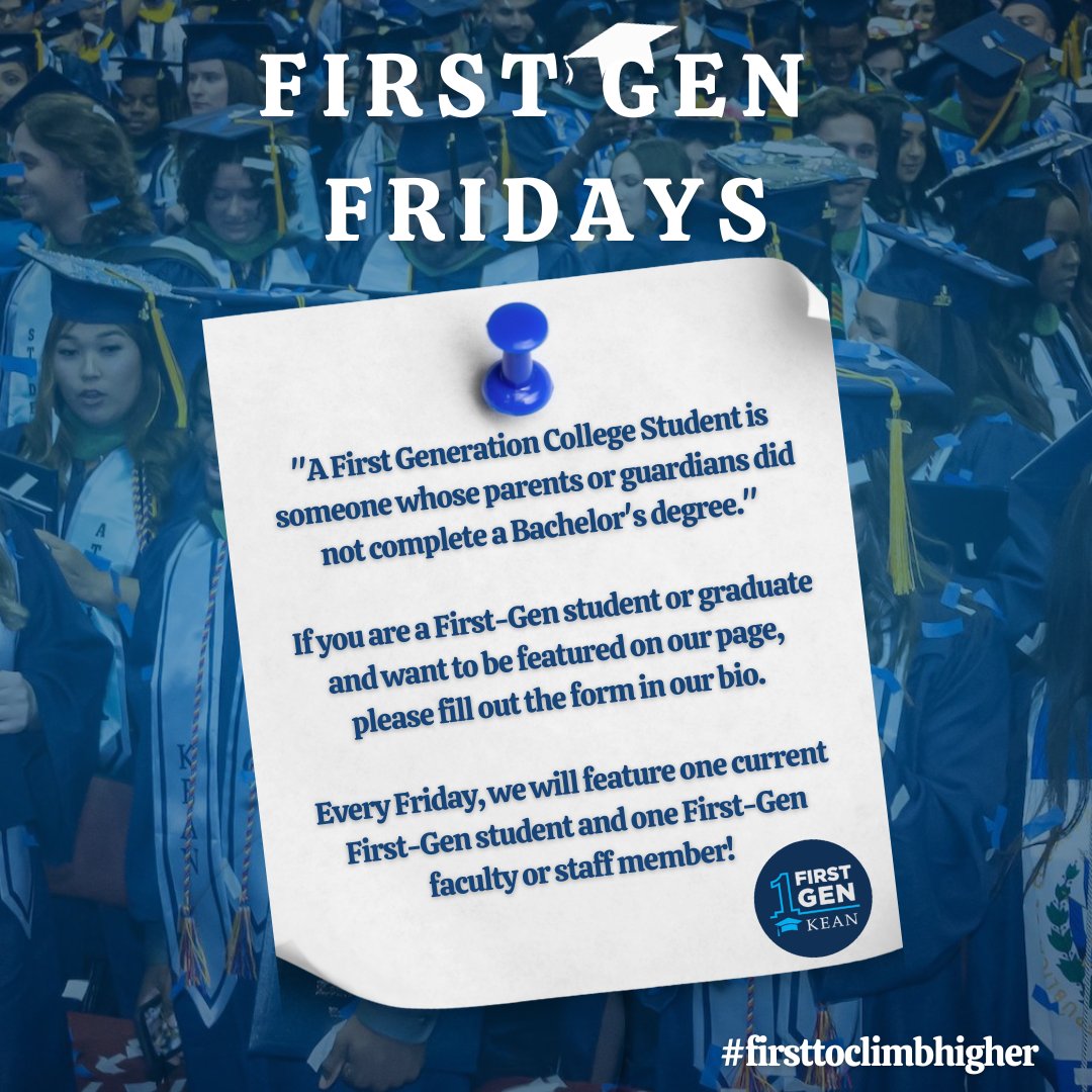 KeanUniversity's tweet photo. On First Gen Friday, we highlight a first-generation college student and a faculty or staff member. This week, our features are student Angelina Spricigo and Joshua Rivera, Career &amp; Internships Coordinator, Career Services. 

#keanfirstgen #firsttoclimbhigher https://t.co/tgX0LgjHB4