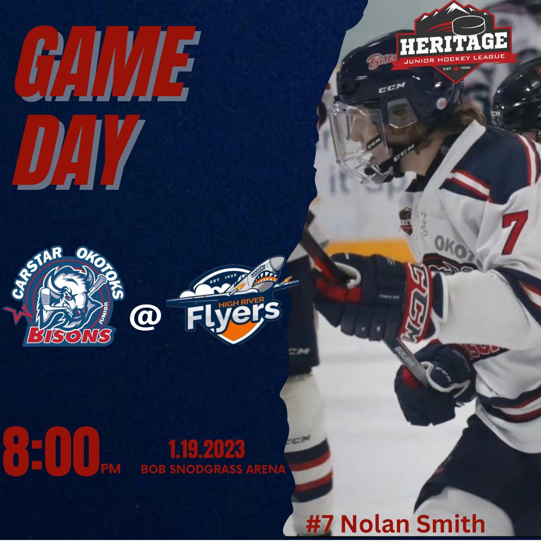 OkotoksBisons's tweet photo. ITS GAME DAY! Tonight we’re in High River for a date with the @hrflyers! Puck drop 8:00pm come out and get loud for the fellas! #bisonswagon #feartheherd https://t.co/GHmNfKMg7D