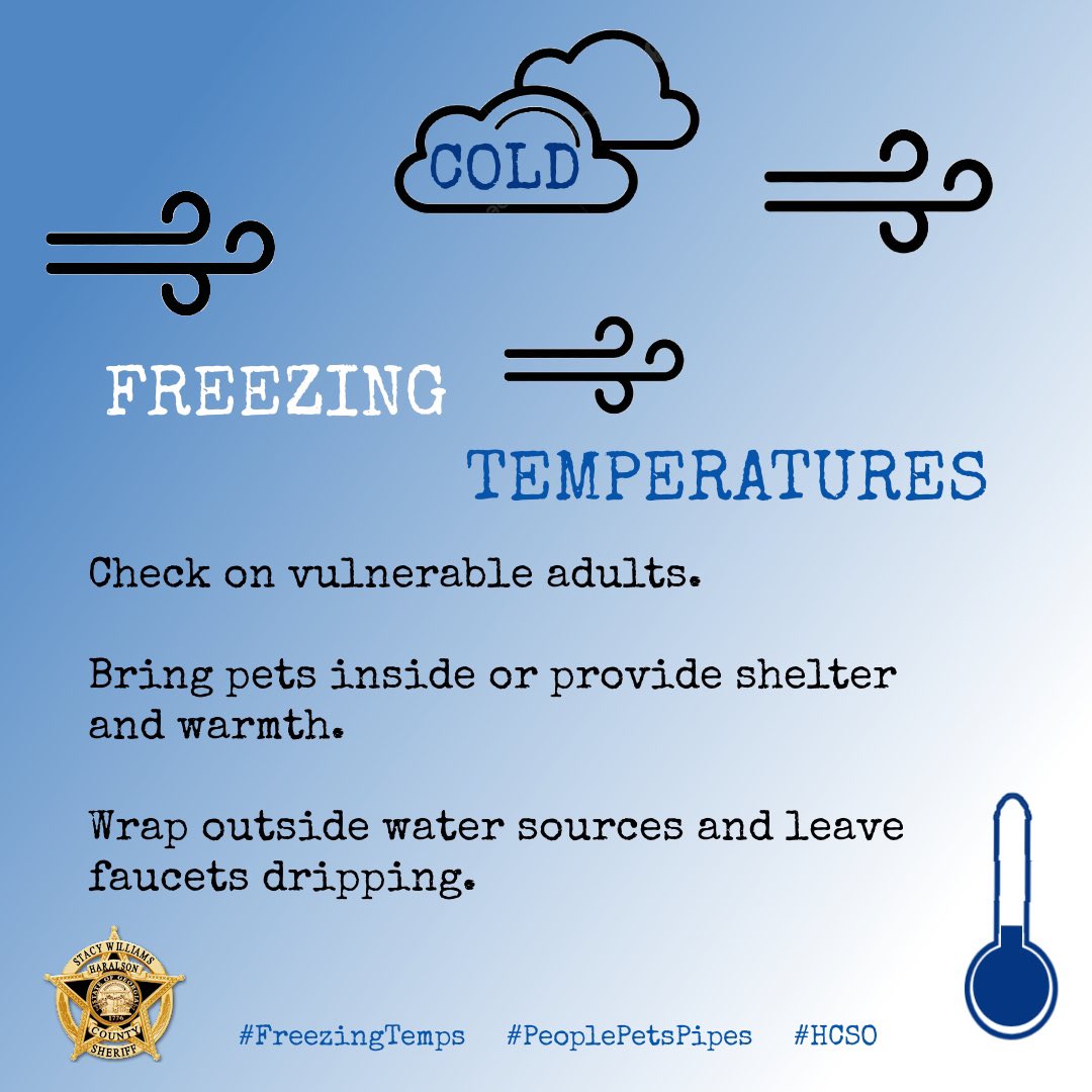HaralsonSheriff's tweet photo. Dear Arctic Front, as welcoming as we are, we feel that itโs time for you to go. Please move along to some other area, preferably Alaska.
Sincerely,
Haralson County GA
Get ready for the next round folks, wind chills we be around 0!
#WinterInGeorgia
#WindChillAdvisory
#HCSO https://t.co/FEmgWhO96k