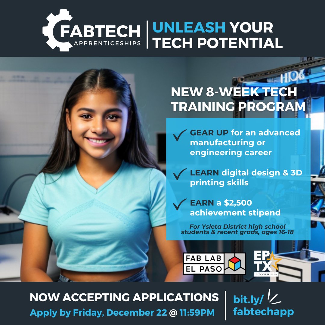 Congratulations to these amazing young ladies who will be a part of the inaugural class of FabTech's Apprenticeship Program! They will develop valuable real-world problem-solving skills and gain hands-on experience with additive manufacturing technology. #BOWUP #YsletaMentality