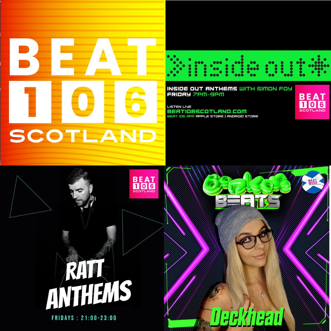 It's Friday night and it's massive on @beat106scotland !

7pm - Simon Foy is in the mix with @insideoutgla  Anthems.
9pm - #RATTAnthems with @paulmendez
11pm - Bonkers Beats with @deckheaddj @Bonkers4life 
12am - @slam_djs with @rebeccadellepiane
12am - @eddiehalliwell