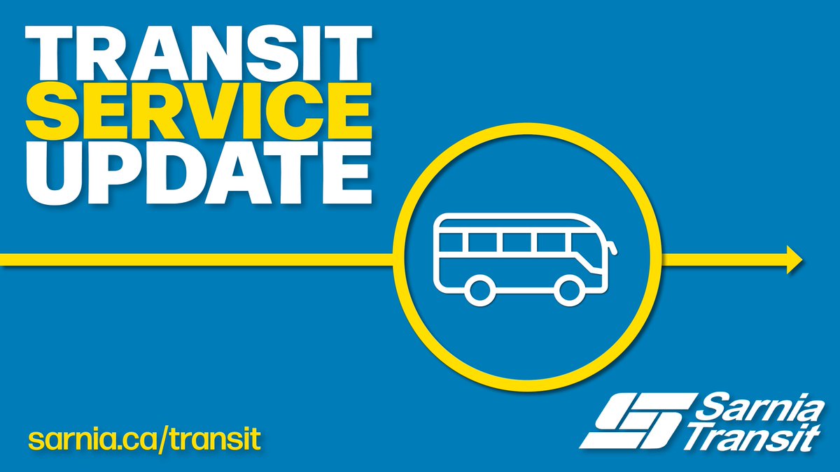 January 19, 2024 - Sarnia Transit Delay
Please expect delays on all transit routes due to inclement weather and road conditions. Thank you for your patience.