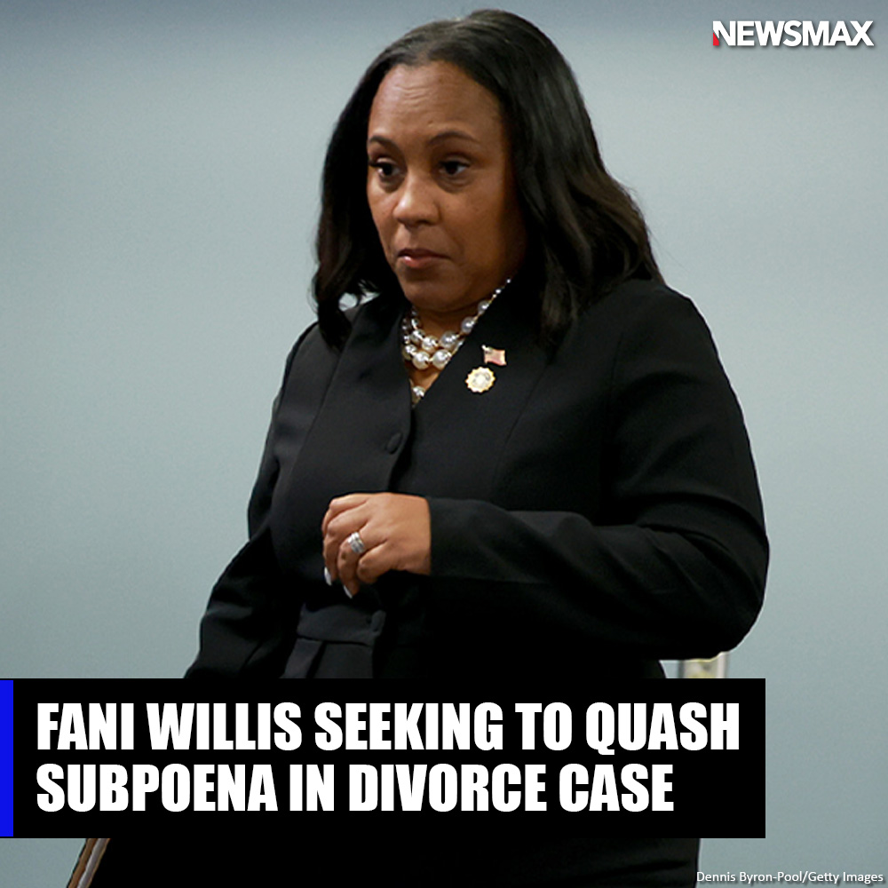 NEWSMAX's tweet photo. Fulton County District Attorney Fani Willis is fighting a subpoena, which calls on her to testify in the divorce proceedings involving a prosecutor she is accused of having an improper relationship with. MORE: https://t.co/uptSKa4DTU https://t.co/K1ZYqQikiU