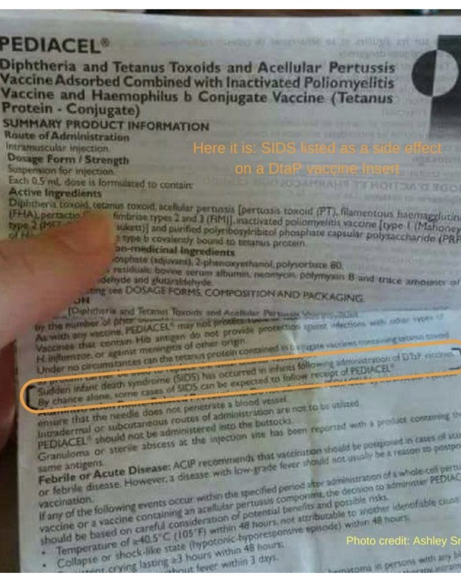 ⚠️SIDS.⚠️

Sudden Infant Death Syndrome 

Listed right in the Dtap vaccine inserts. 

Bastards.