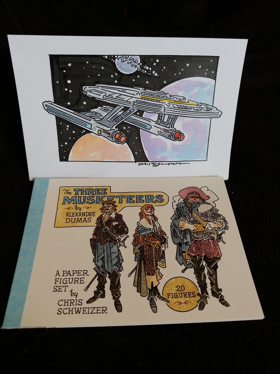 Patreon shipment from @schweizercomics : Commission drawing of the USS Cerritos, plus a cool Three Musketeers booklet. #StarTrek #LowerDecks