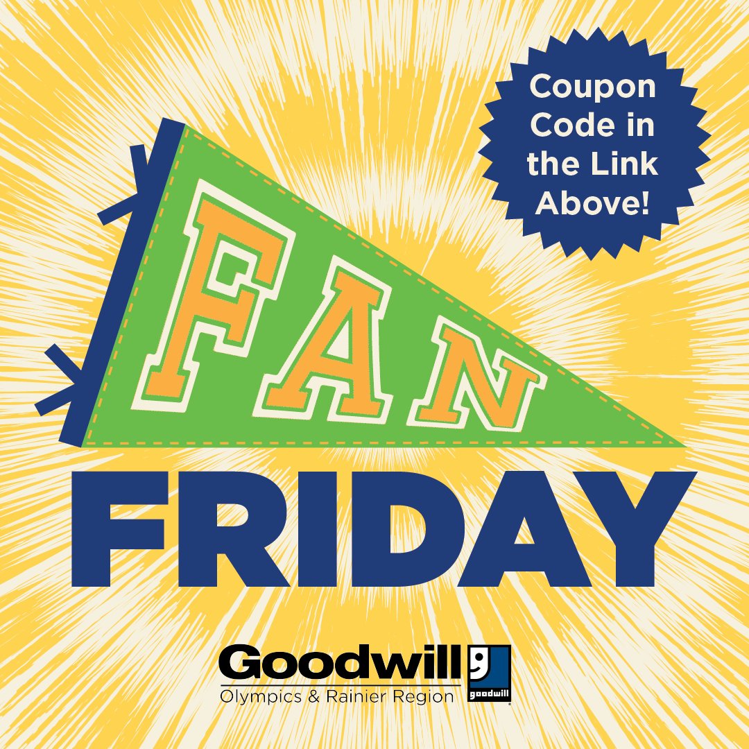 goodwillwa's tweet photo. Happy Fan Friday! Here's your coupon! >>https://t.co/97upxoRIm6 https://t.co/56C3XDaHKR