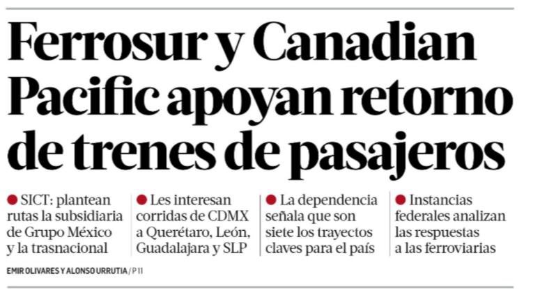 El regreso de los ferrocarriles de pasajeros es un pilar para el desarrollo y el bienestar en nuestro país.

🌐📰 jornada.com.mx/noticia/2024/0…