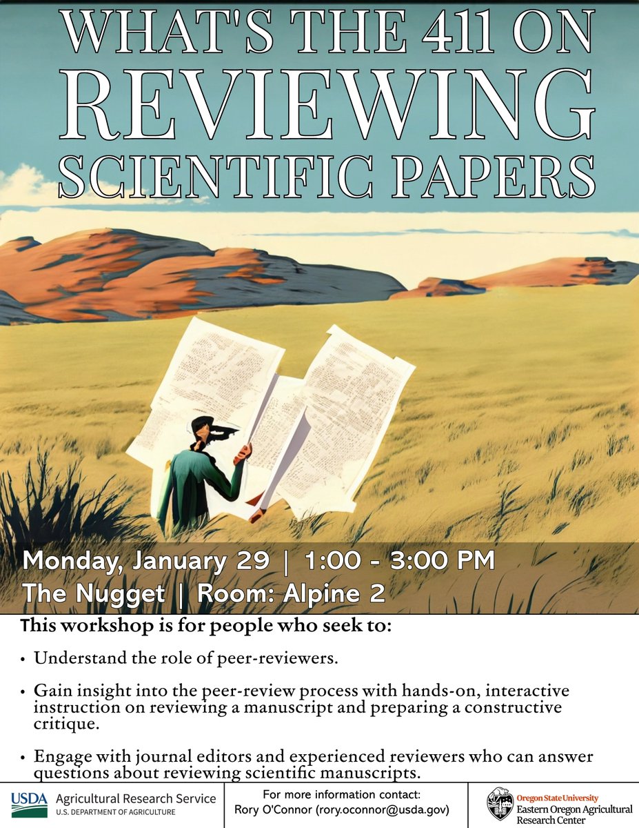 Graduate students & early career professionals!!! If you're interested in the process of reviewing a scientific paper please consider attending our workshop at the Annual Range Meeting in Sparks, NV. Plz share! @rangelands @UCDRange @RangelandsPartn @JulieELarson