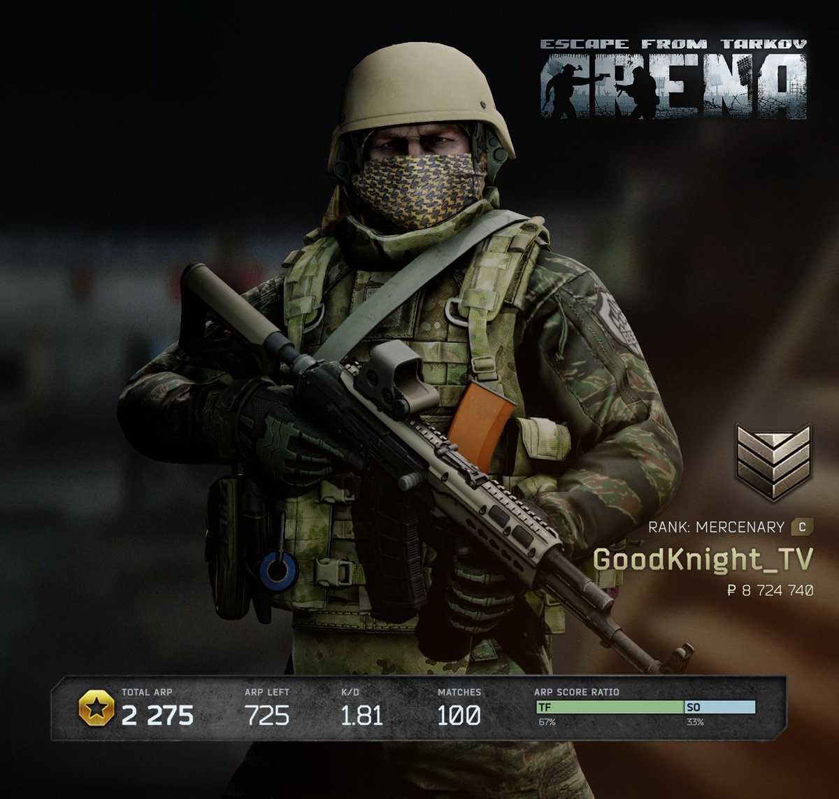 First 100 matches, how did I do for a washed Tarkov streamer?

#escapefromtarkovarena