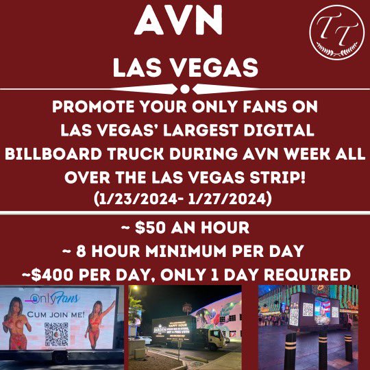 $50 AN HOUR BILLBOARD TRUCK PROMO DURING AVN!!! One of my best pals in Vegas owns the biggest billboard