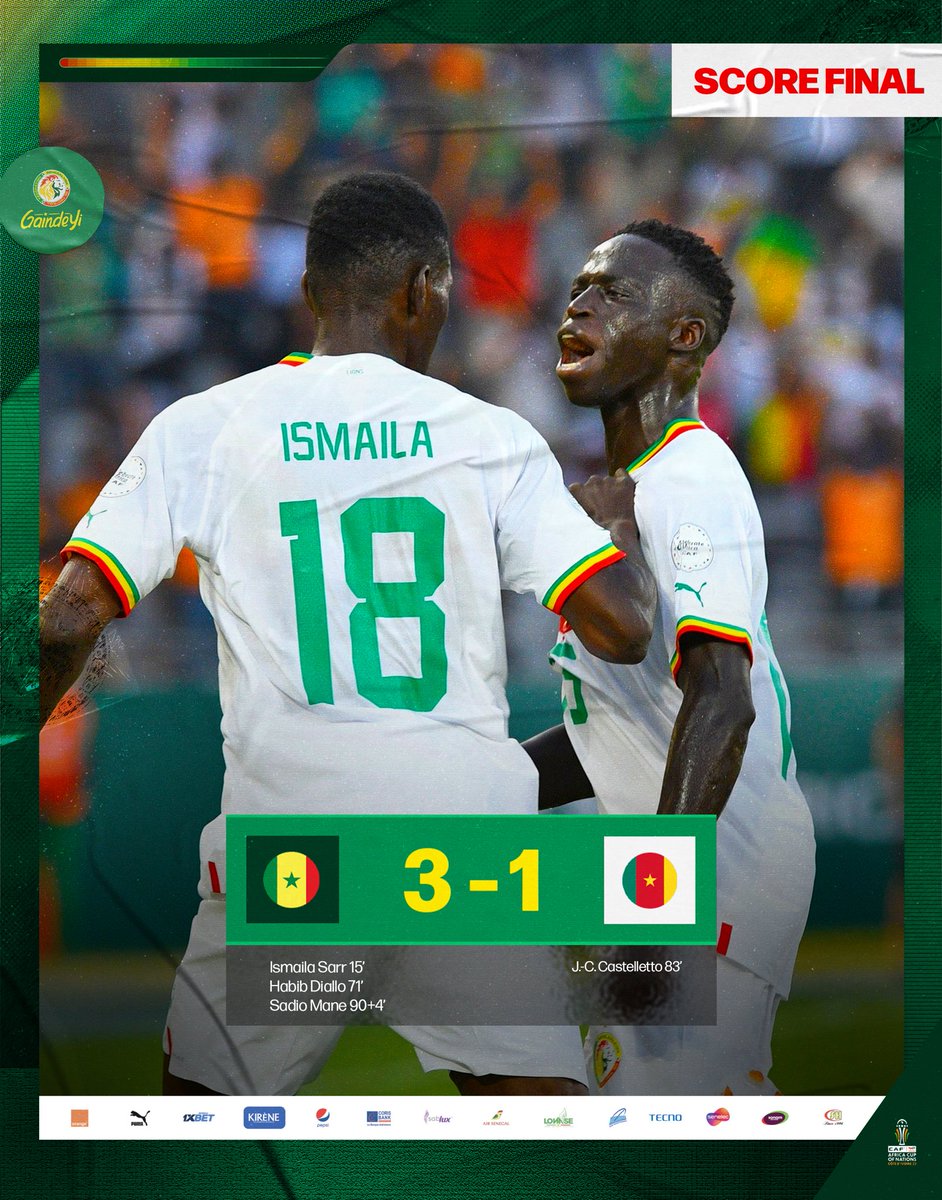 PlanPse's tweet photo. @Macky_Sall Bravo aux Lions de la Teranga pour cette victoire éclatante contre le Cameroun, un triomphe mérité avec un score de 3 à 1 !
BONNE CONTINUATION ! https://t.co/lrY0r8fdcR