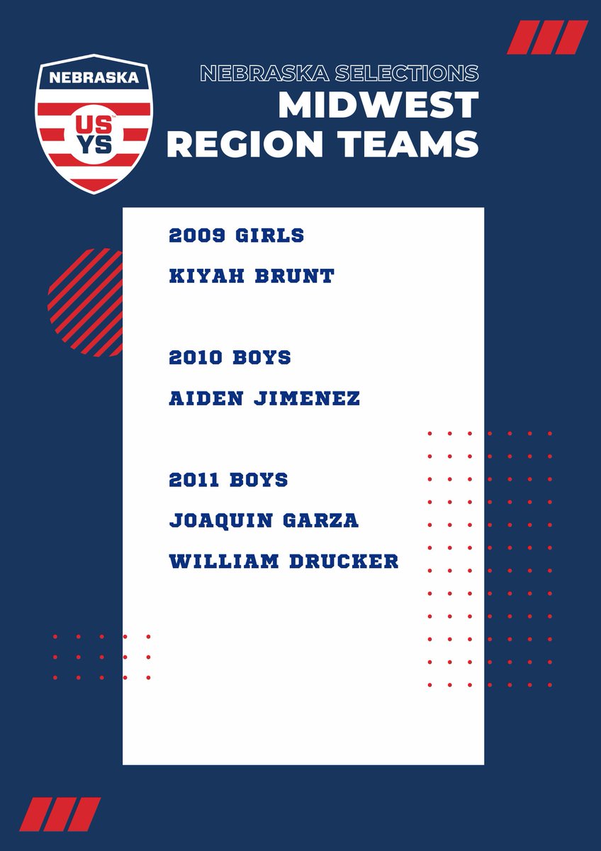 Good Luck to the Nebraska selections to the Midwest Region teams from the 2022-23 ODP cycle that will be competing in Orlando over the next two weekends.

Will your name be on this list next January?

#oNEODP #RepresentNE #FindYourPath