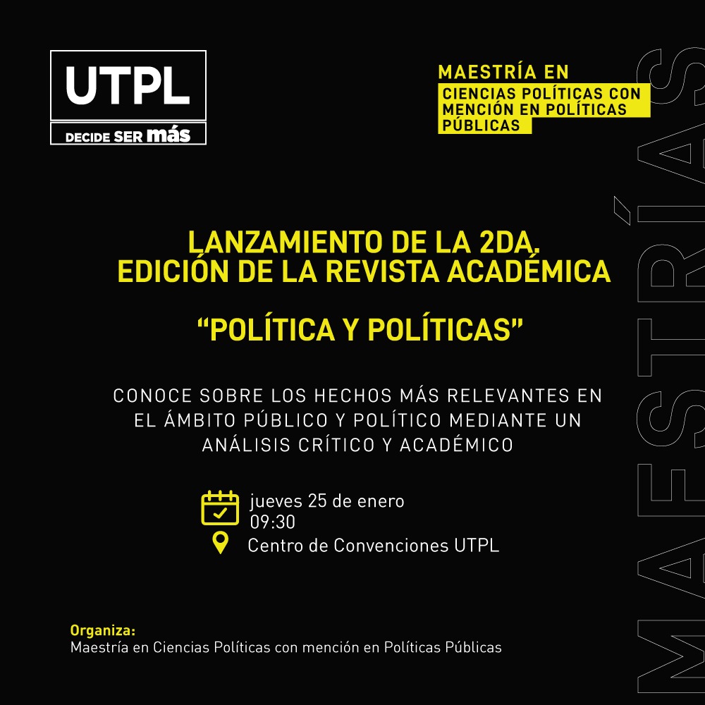 utplvinculacion's tweet photo. ¡Si las Ciencias Políticas son tu pasión, este evento es para ti!
Explora los acontecimientos más destacados en el ámbito público y político ecuatoriano. #VinculaciónUTPL #UTPLAlumni

📅 25 de enero | 🕚 09:30
👨🏻‍⚖️ Centro de Convenciones - UTPL
Regístrate 👉 https://t.co/jAQC5rkbLG https://t.co/moqbEFNSHQ