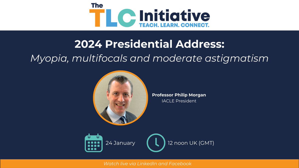 During our live Presidential Address, Professor Morgan will discuss three current issues for contact lenses and contact lens education

The Education Team are also announcing the 2024 education plans, including a new resource curated by world-renowned experts in contact lenses 👀