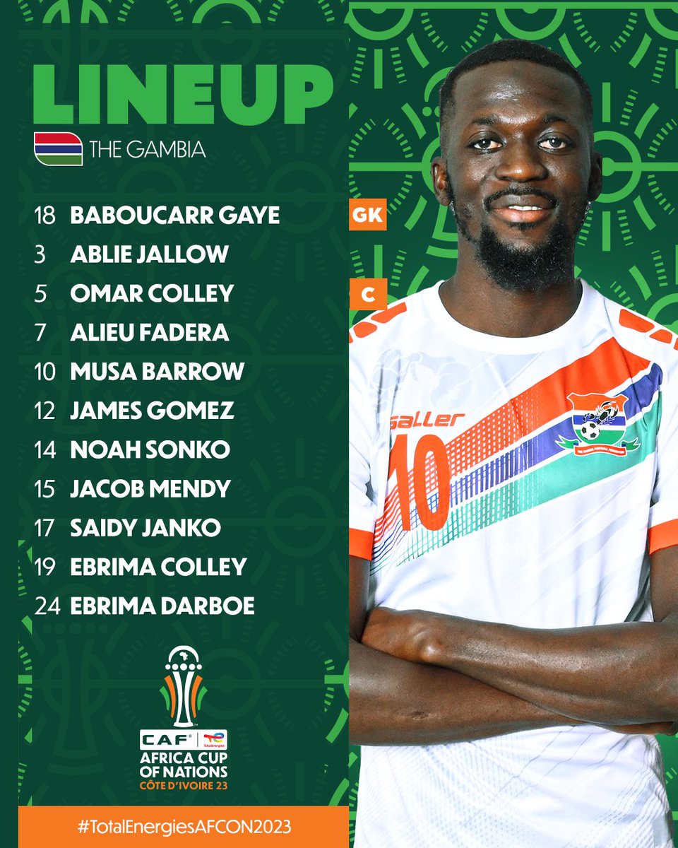 📋 𝐒𝐓𝐀𝐑𝐓𝐈𝐍𝐆 𝐗𝐈 📋 Line-ups for our 3rd game of the night ⬇️ #TotalEnergiesAFCON2023 | #GUIGAM