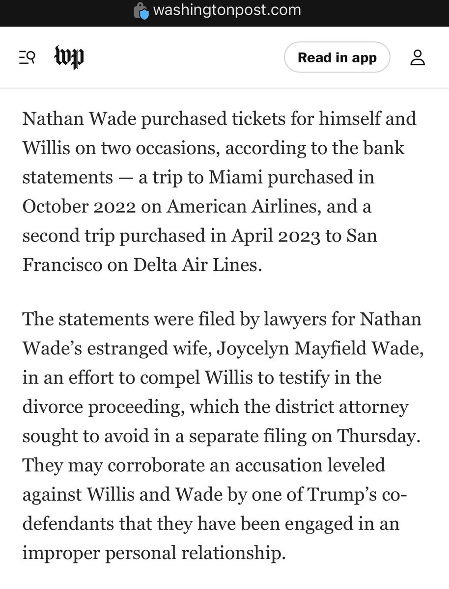 This Fani Willis news is pretty darned disappointing. We still don’t know what the trips were for. But even if they were business/working trips, she should have known better than to do this. Especially right now. This happened during the investigation. washingtonpost.com/national-secur…