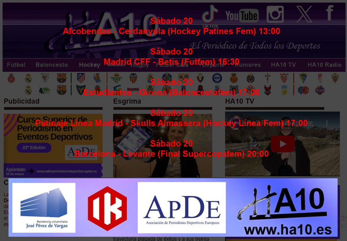ha10_es's tweet photo. Programación de HA10 TV fin de semana:

@ClubPAlcobendas @cerdanyolach @MadridCFF @RealBetisFem @MovistarEstu @unigirona @Fanfenix @FCBfemeni @LUDfemenino https://t.co/IDqSaBfBTz