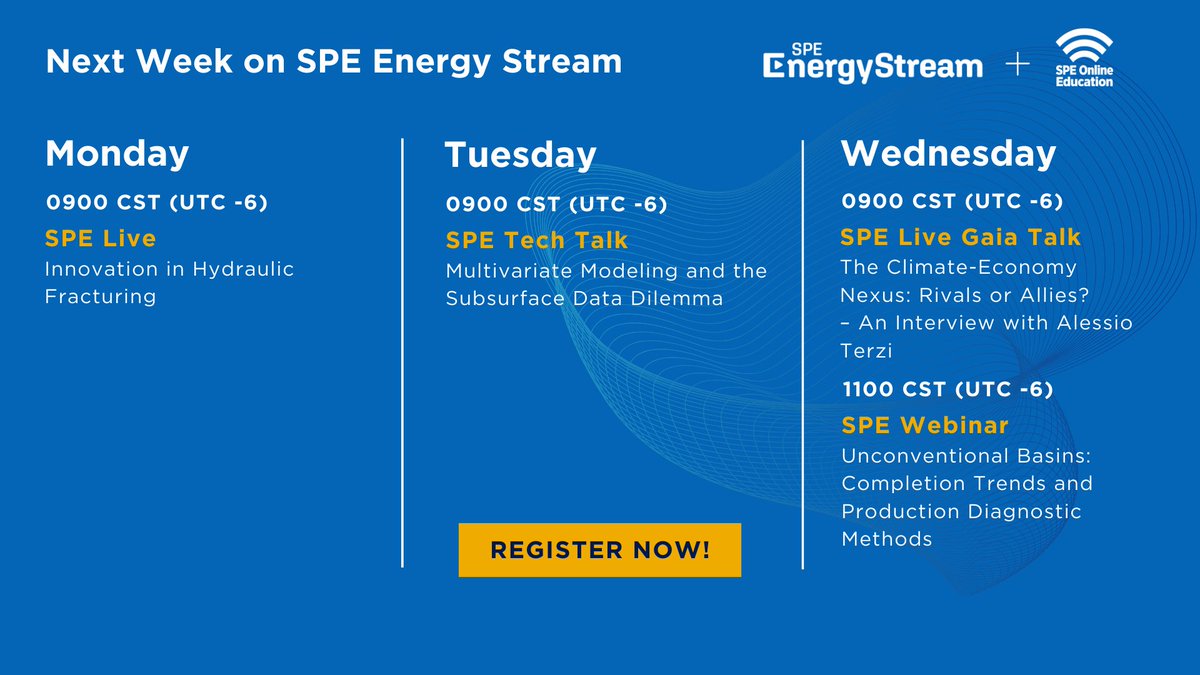 SPEtweets's tweet photo. Join us next week for a series of informative and exciting sessions on SPE Energy Stream. Register now to secure your spot!
https://t.co/8x02Izp9si
#SPEweeklymenu #SPEtechtalk #SPEenergystream #SPElive https://t.co/JaxY3FcWui