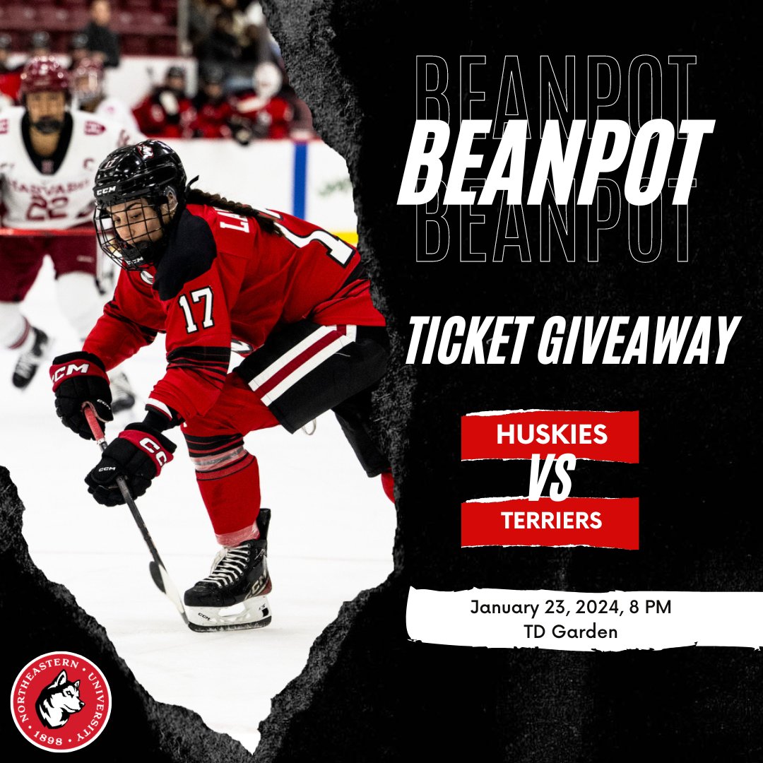 🚨 #ʙᴇᴀɴᴘᴏᴛ ɢɪᴠᴇᴀᴡᴀʏ 🚨 Win 2️⃣ tickets to the Women's Beanpot Final to cheer on <a href="/GoNUwhockey/">Northeastern Women’s Hockey</a>. <a href="/GoNUathletics/">Northeastern Huskies</a> 

HOW TO ENTER: 
🎟️ Like and retweet this post.

This #giveaway ends on 1/22 at 12 p.m. ET. The winner will be selected randomly and notified on 1/22. Good luck!