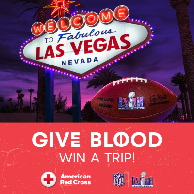 NJRedCross's tweet photo. We’re rallying the team to overcome a blood shortage! Please get off the sidelines &amp; give blood ASAP. When you come to give in January, you'll automatically get a chance at a getaway to #SuperBowl LVIII in Las Vegas. Book your appointment: https://t.co/uKcmXWORd4 https://t.co/qxdwR3xoBz