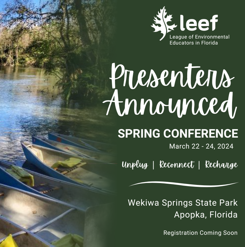 We have some AMAZING presenters scheduled for our 2024 LEEF Annual Spring Conference! Check out the list of workshops, field trips, and presenters on our Facebook event page and RSVP: fb.me/e/1kS61zyZE

Official Registration coming soon!