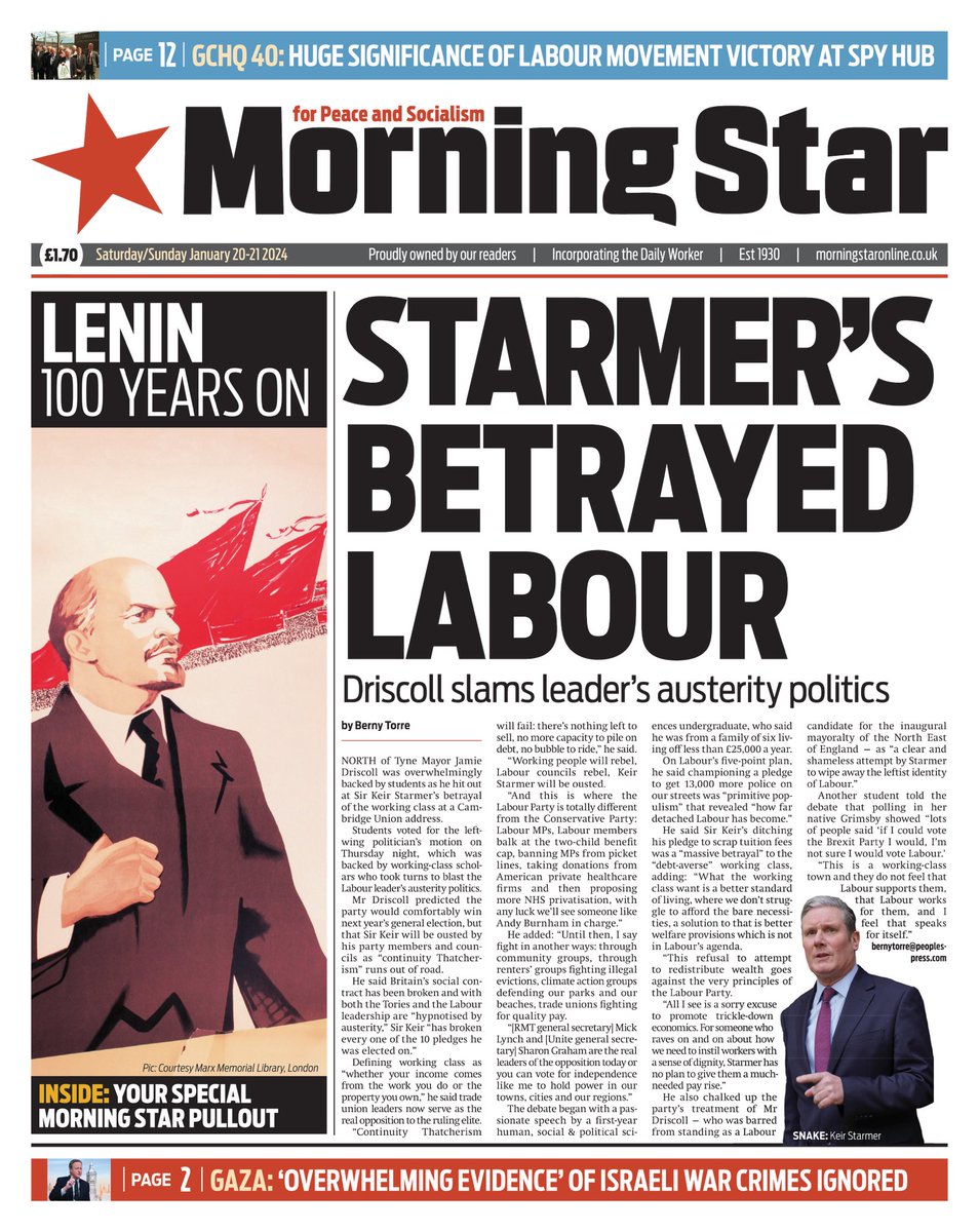 MORNING STAR: Starmer’s betrayed Labour #TomorrowsPapersToday