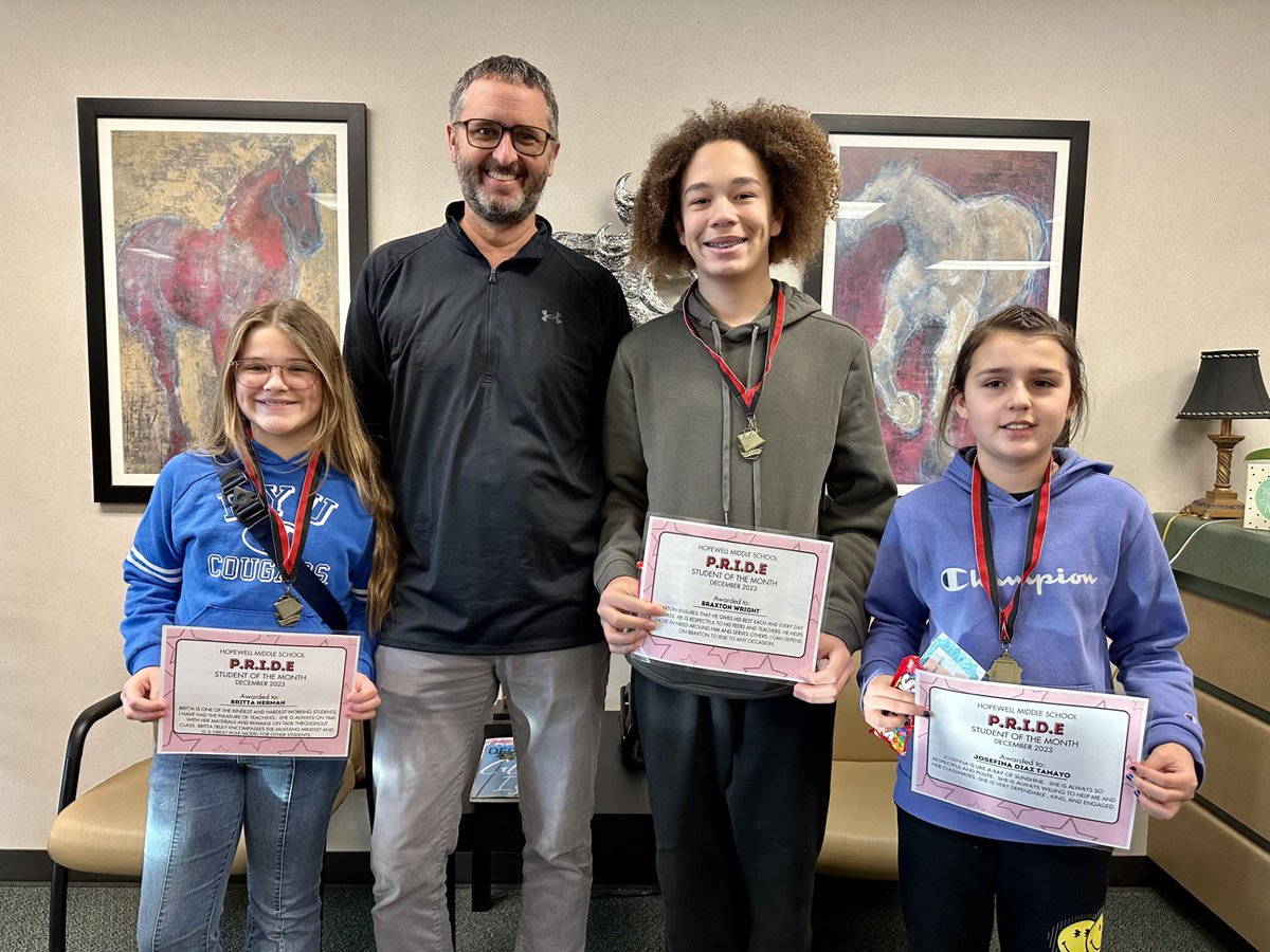 Shout out and congratulations to our Students of the Month for December. HMS is a great place because of young people like Josefina, Britta, and Braxton! <a href="/MichaelLeMoyne/">Michael LeMoyne</a>
